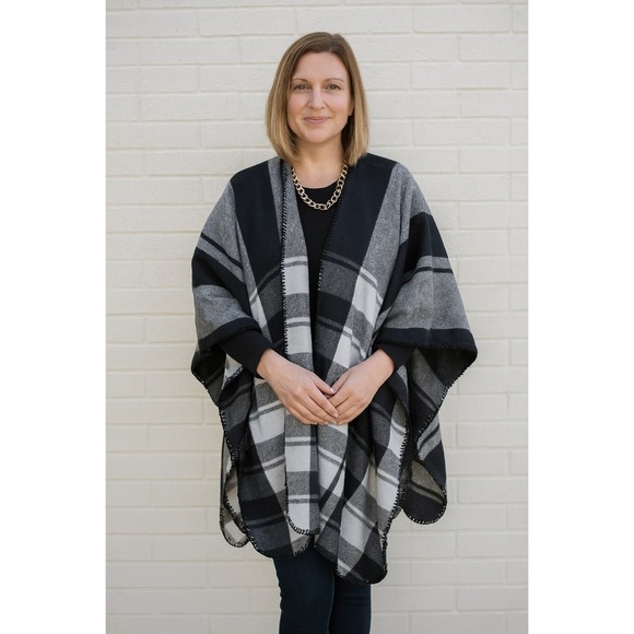 Woolrich Plaid Poncho Cape Shawl Blanket One Size - Picture 1 of 5